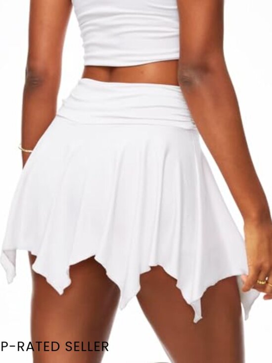 Flowy Mini Skort Asymmetrical Ruffle Y2K Fairy Rave Festival Outfit - Picture 2 of 7
